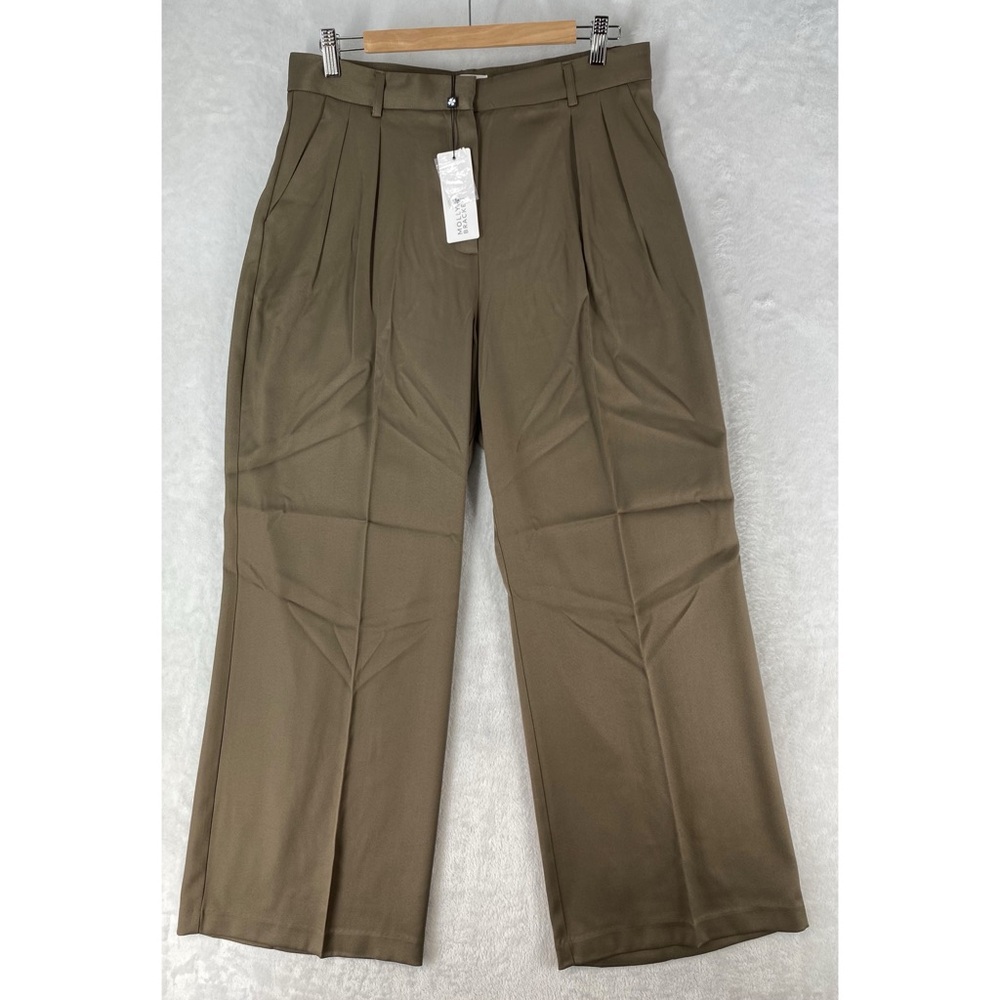 Molly Bracken Pants Women’s Large Khaki Woven Trouser Loose Wide Leg NWT $85